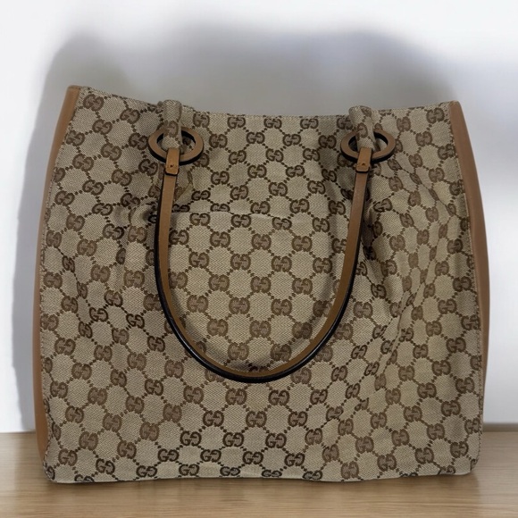 GUCCI GG monogram w/leather incl pouch very good cond Large vintage style - Picture 3 of 15